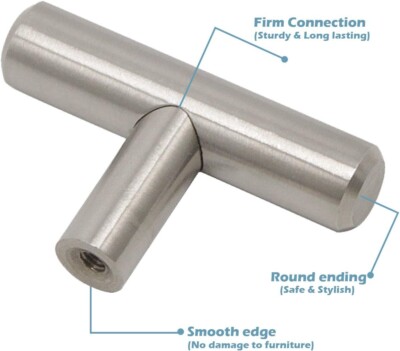 10 Pack Gobrico Euro T Bar Kitchen Cabinet Handles Satin Nickel Dresser Pulls 2''