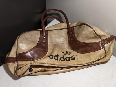 Sac de sport vintage années 70 ADIDAS beige marron vinyle cuir