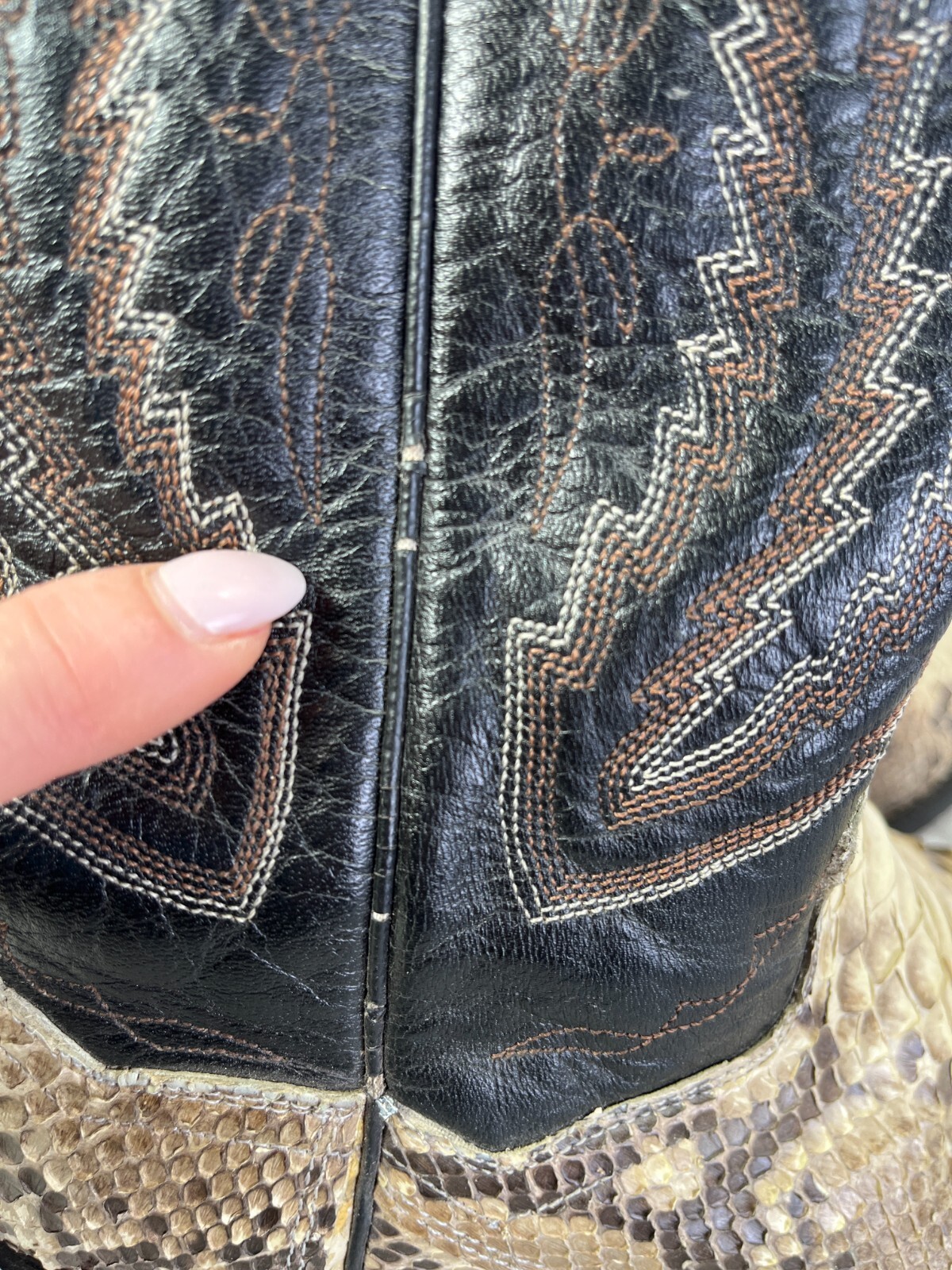 Dan Post Snakeskin Python Cowboy Beige Black Boot… - image 5
