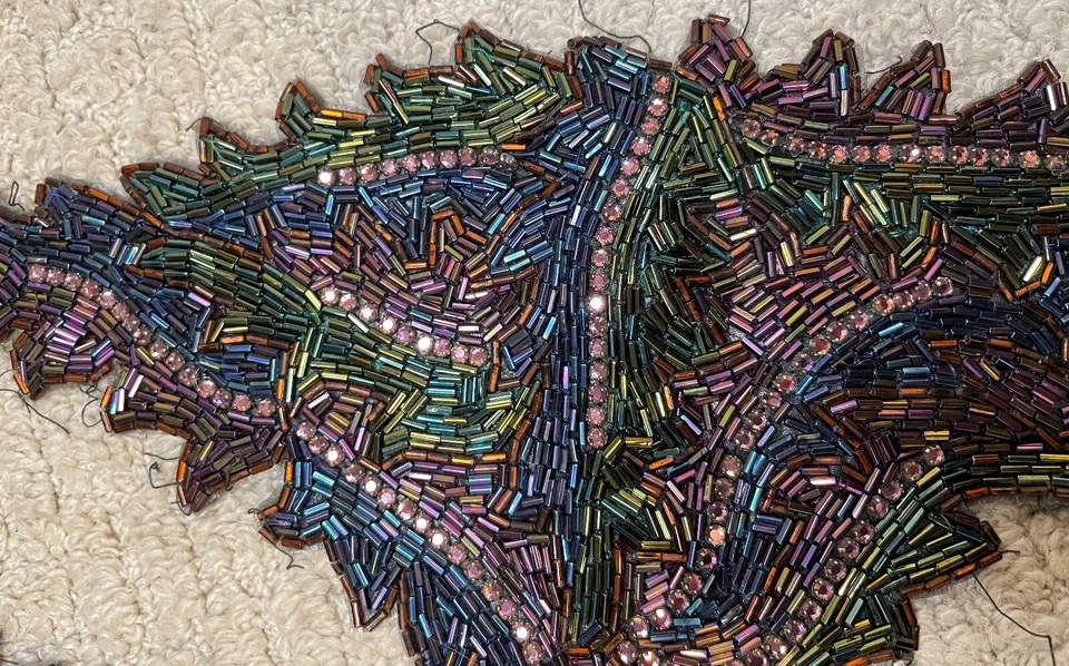 Lote de 2 parches vintage de diamantes de imitación con apliques de cuentas rosa púrpura azul verde grandes Foto 3 de 4