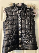 Justice Girls Black Puffer Vest Faux Fur Trim Size 16