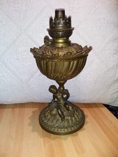 ANCIENNE LAMPE A PÉTROLE BRONZE CHÉRUBIN PUTTO ANTIC OIL LAMP 