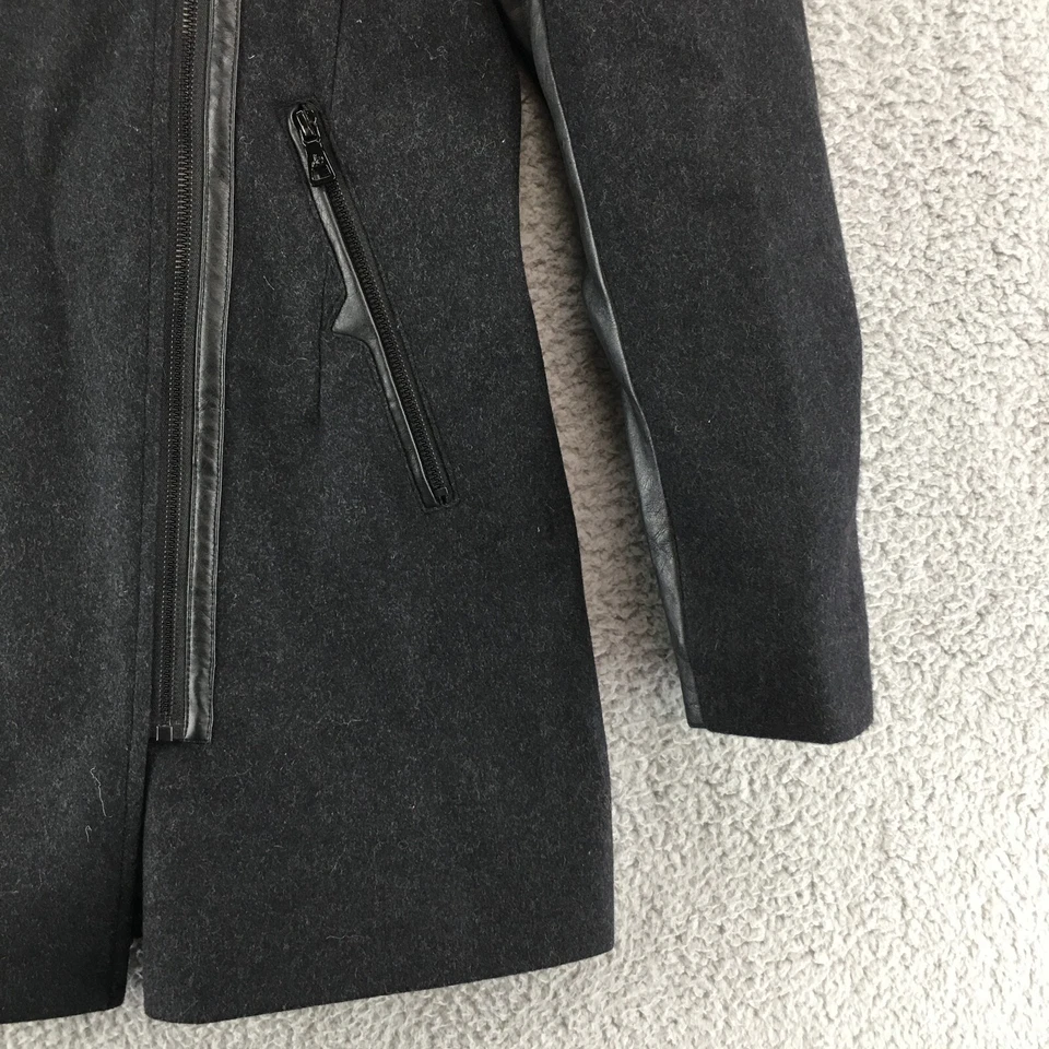 Abrigo de lana Sam Edelman asimétrico con cremallera para mujer pequeño negro imitación cuero cuello ribete Foto 3 de 4