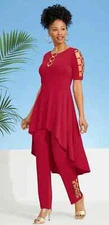 Size 2X PLUS Ashro Red Formal Dress Dinner Cruise Party Metal Rings Pant Set