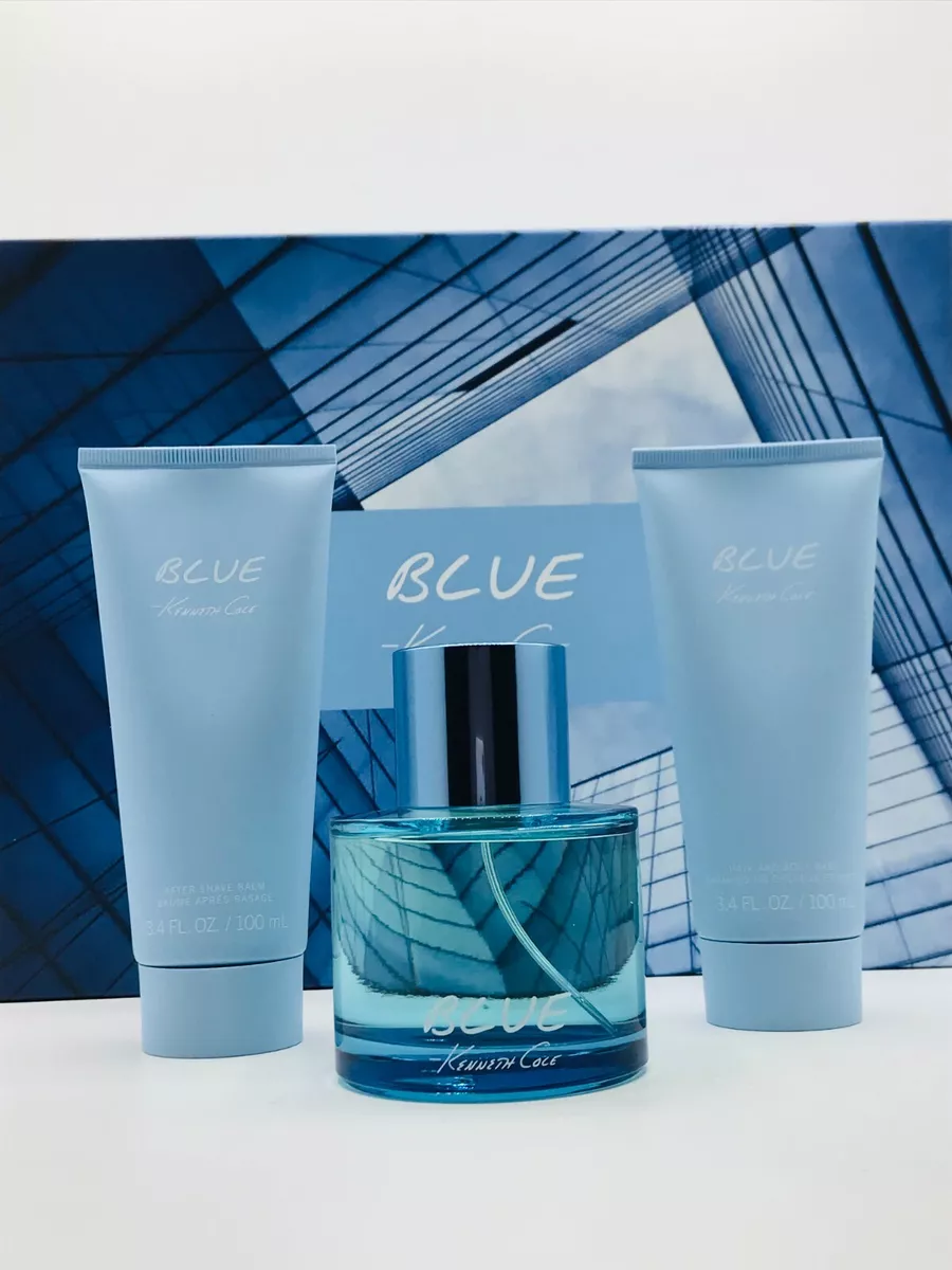 Kenneth Cole Blue 3pc Set Cologne Spray 3.4 oz Body Wash And After Shave