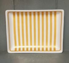 J. Crew Ceramic Soap Dish White w Gold Stripes Rectangular Trinket Jewelry Plate
