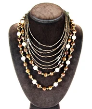 Set - ZAD 7 Strand COPPERTONE Seedbead NECKLACE Vintage GLASS BEADED Faux Pearl