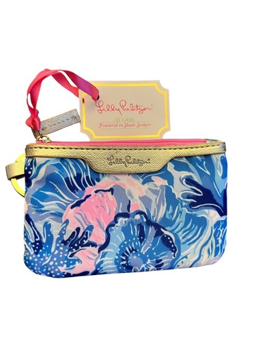 Lilly Pulitzer ID Case in Shade Seekers Coin Wallet Keyring Pink Blue Zipper