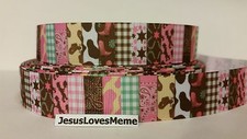 Grosgrain Ribbon, Country  Western Patchwork Paisley Boots Stars Hats, 7/8"