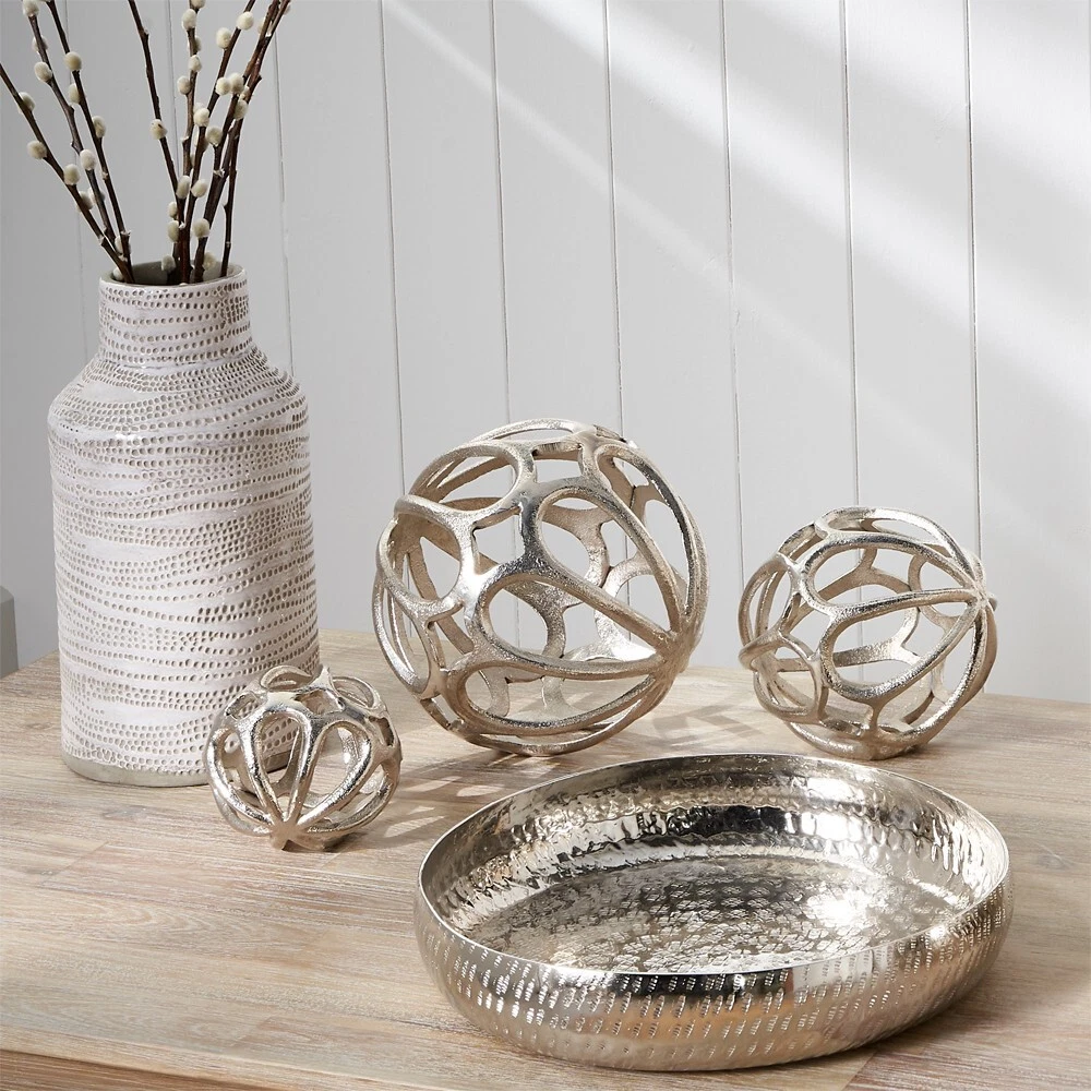 Set of 3 Shiny Silver Decorative Balls Home Accents Decor