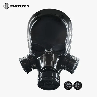 Smitizen Schwarz Glänzendes Silikon Vollgesichts Gasmaskenkostüm für Halloween