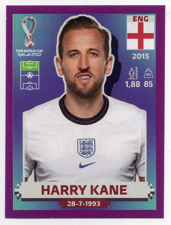 ENG18 Harry Kane Purple Parallel Panini World Cup Qatar 2022 sticker