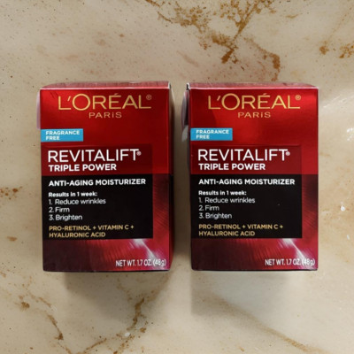 LOT of 2 L'Oreal RevitaLift Triple Power Anti-Aging Moisturizer Fragr Free 1.7oz