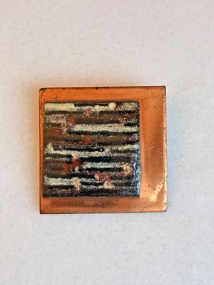 Vintage 1940s Copper and Enamel Modernist Blues & Greys Brooch 2'' Square