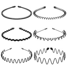 6Pcs Metal Hair Headband Wave Style Hoop Band Comb Sports Hairband for Men Women