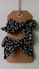 Handmade Girls Black and White Print 3" Hair Bow, 1 Set of 2