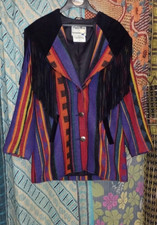Women's VTG. Pioneer Wear Leather Fringed Southwestern Blanket Coat size 14 USA