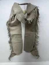 New Tan Equi-Grip Show Chaps With Fringe Adjustable Waist 42” L-32