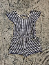 Vineyard Vines Blue Patterned Shorts Bubble Striped Romper Girls Large 14 EUC