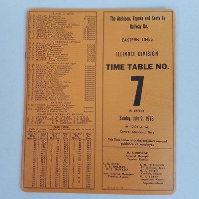 Atchison Topeka Santa Fe Railroad Time Table Eastern Illinois 1978 1970s Map