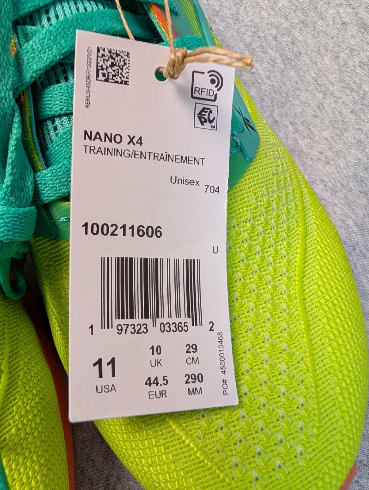 [100211606] MENS REEBOK NANO X4 Mens 11 Green Orange Training Lifting image 2