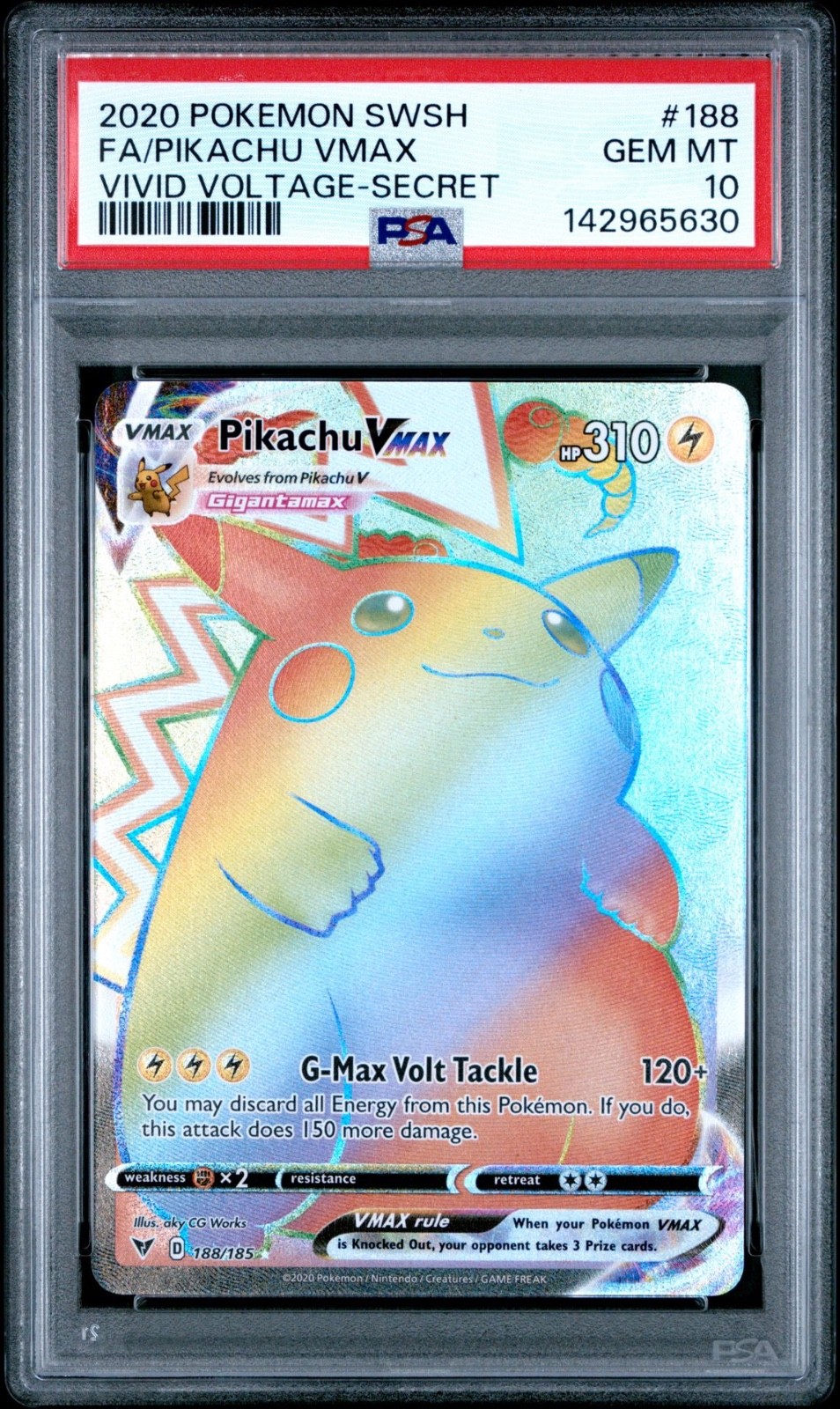 2020 Pokemon SWSH Full Art Pikachu Vmax Vivid Voltage Secret #188 PSA 10 Gem