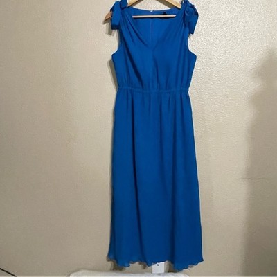 maggy london chiffon dress FLORAL Illusion PUFF SLEEVE MIDI Dress W/ KEYHOLE Navy / Standard / 10