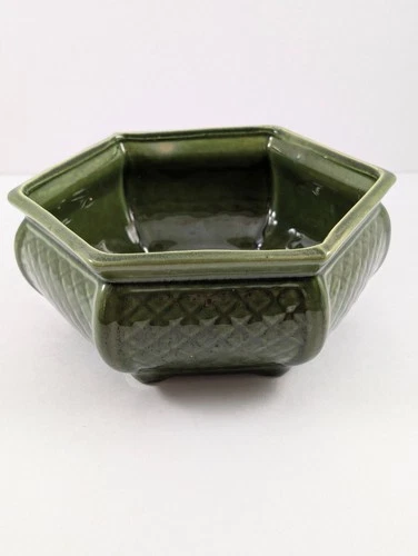Vintage MCM Haeger Pottery Ceramic Green Asian Hexagon Planter #793 Pot 8"
