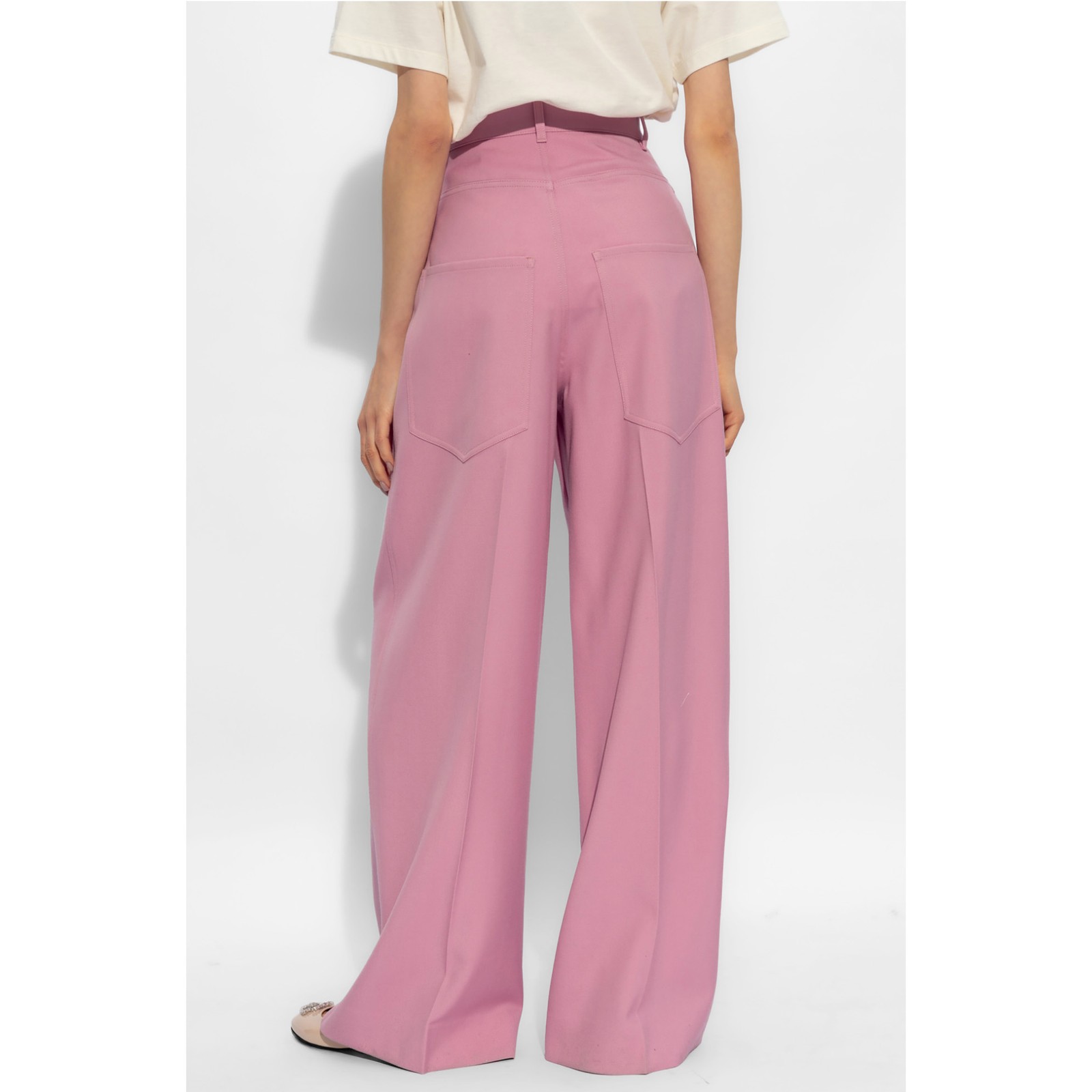 GUCCI PANTS WIDE FIT PINK WOOL PLEAT FRONT TROUSERS w LOGO BUTTON $1,600 38 2 thumbnail 2