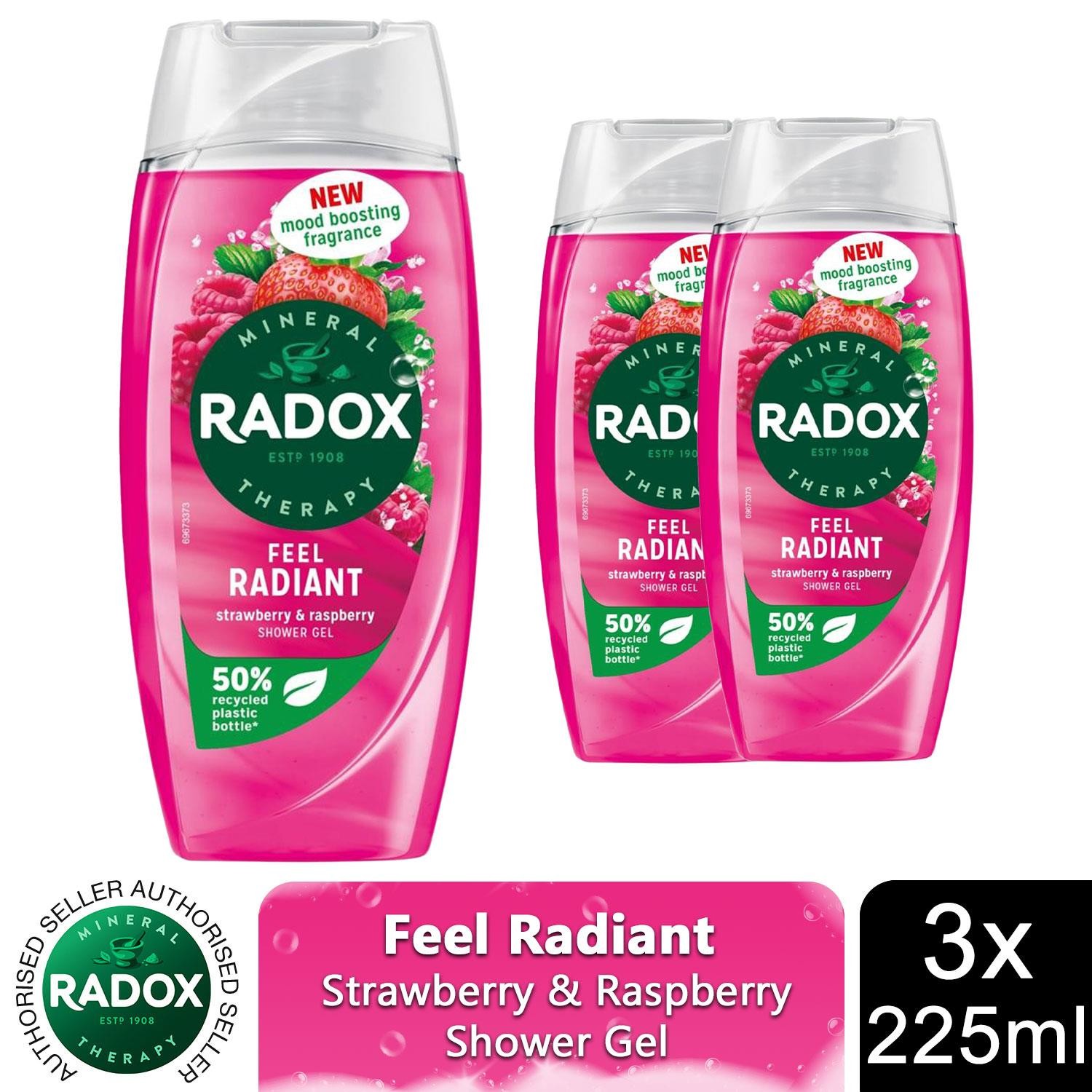 Radox Feel Radiant Shower Gel with Strawberry and Raspberry Fragrance, 225ml