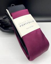 TWO TIE SET PERRY ELLIS Portfolio Men's 100 Polyester Ties  Sateen Finish 