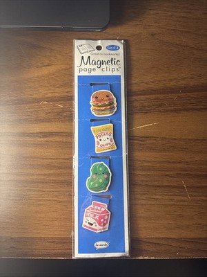 Set of 4 Magnetic Page Clips - Food - Bookmarks - New - Pickle - Chips - Milk