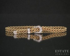 Vintage 14k Yellow Gold Diamond Buckle Rope Chain Bracelet 10.7g 8"L p16668b