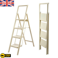 Heavy Duty 4 Step Folding Ladder with Handrail White