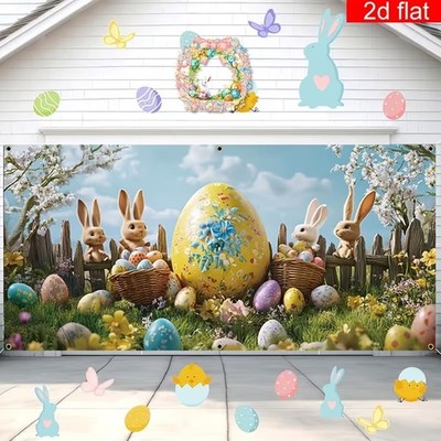 Easter Bunny Eggs Spring Garage Door Cover Door Banner Holiday Party Backdrop