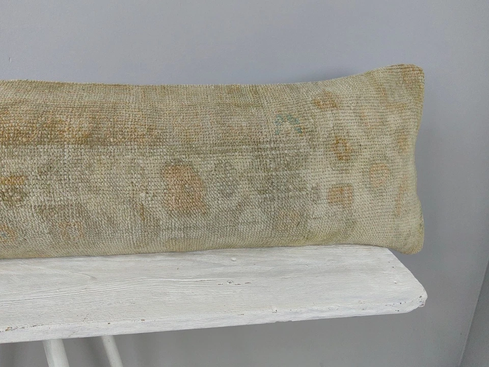 12x48 Decorative Kilim Lumbar Pillow - Long Turkish Neutral Bolster Cushion - Image 4 of 4
