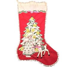 60s Vintage Handmade Bucilla Christmas Stocking Seed Beaded Embroidery