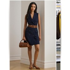 Lauren Ralph Lauren 🔥Sleeveless Crepe Navy Double-Breasted Dress