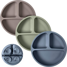 Suction Plates for Babies  Toddlers - 100 Silicone, Dinnerware Stays Put, Divi
