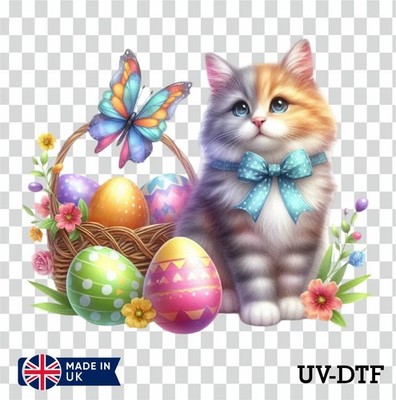 Ostern Katze UV DTF Aufkleber - Glas Laptop Becher Tasse cq204
