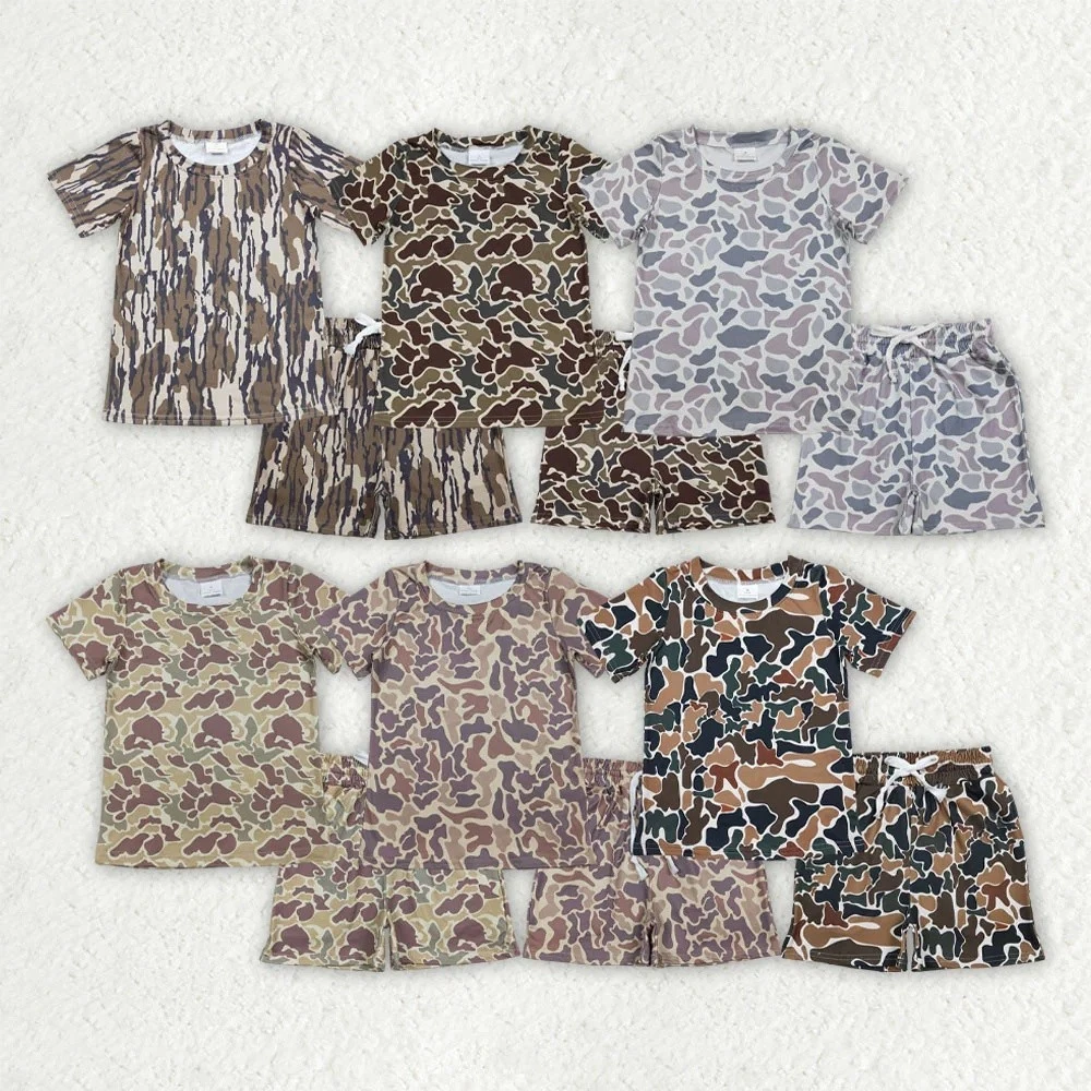 Toddler Boys Hunting Camouflage Short Sleeve Top With Shorts Outfit Sibling Wear