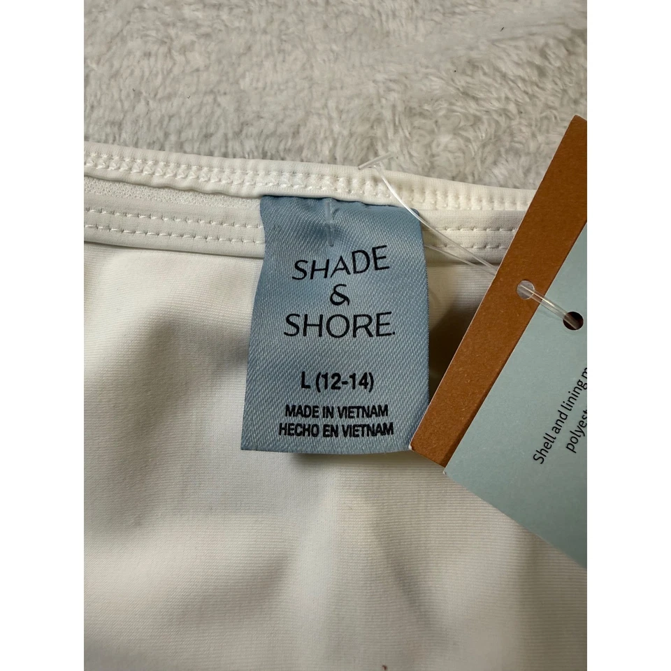 Shade Shore 女式白色荷叶边比基尼下装高腿 L 12 14 码 — 第 3/4 张图片