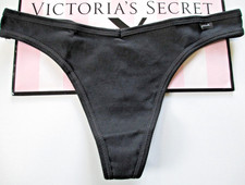 VICTORIA'S SECRET PINK Cotton Rib Black Thong Panty S SMALL Ribbed VS NWT
