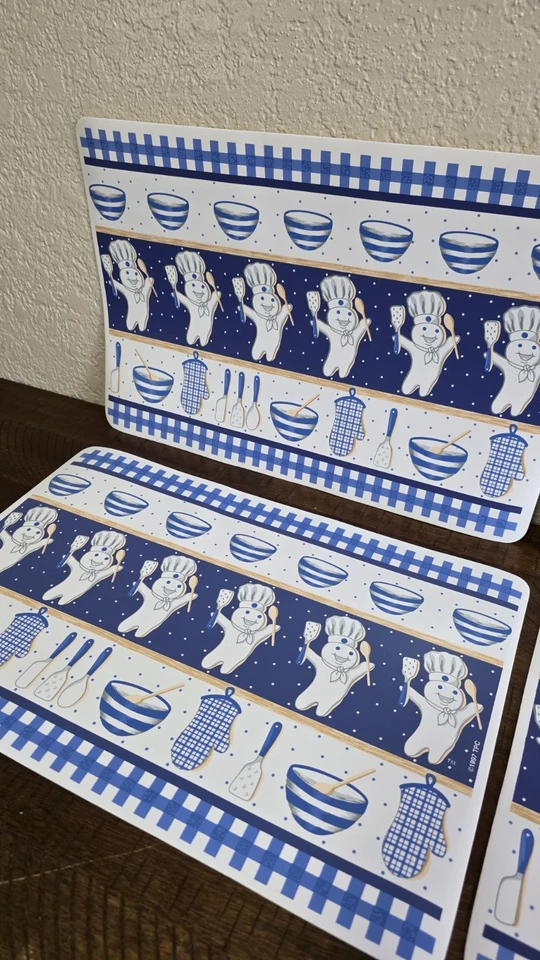 Manteles de cocina Pillsbury Doughboy 1997 de colección - Juego de 4 -18"x11,5" beige y azul Foto 3 de 4