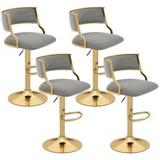 Swivel Bar Stool Set of 4 with Barrel Back  Footrest Metal Base for Home Bar
