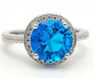 4 kt wärmebehandelter Blautopas 925 massiver Sterlingsilber Ring Schmuck Größe 8 UB1-8