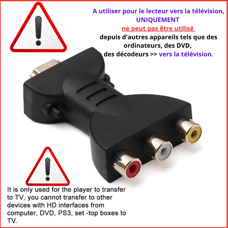 Adaptateur HDMI à 3 RCA Femelles-portable HDMI Vers AV RCA HD 1080 Convertisseur - Photo 3/4