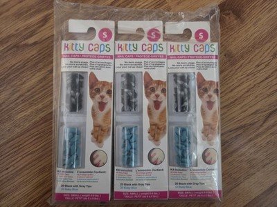 Size Small Black/silver And Blue Kitty Caps Cat Nail Covers. Lot of 3 packs.