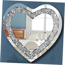 Crystal Crush Diamond Heart Shaped Silver Mirror for Wall Decoration 20x20 inch