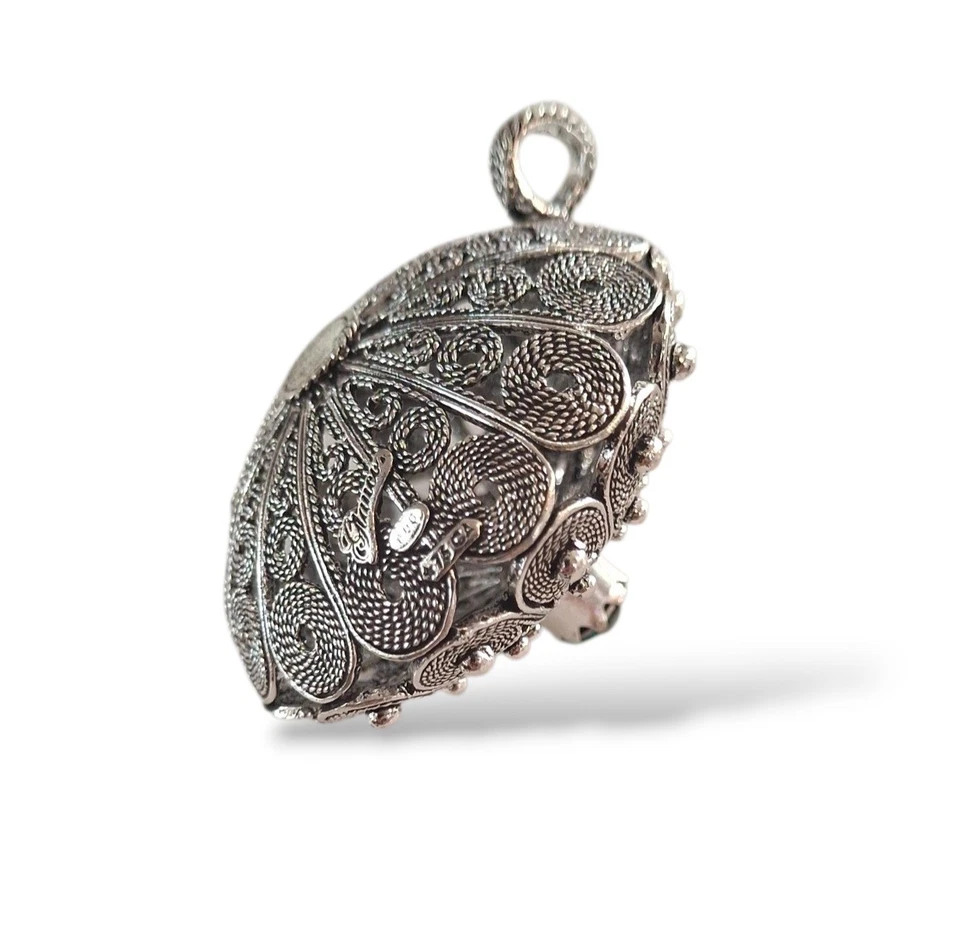 Ciondolo Pendente Bottone Sardo Filigrana in Argento Cristallo verde Su Buttoni - Immagine 3 di 4